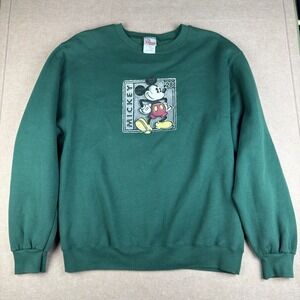 Vintage Disney Store Mickey Mouse Crewneck Sweatshirt Green Mens M